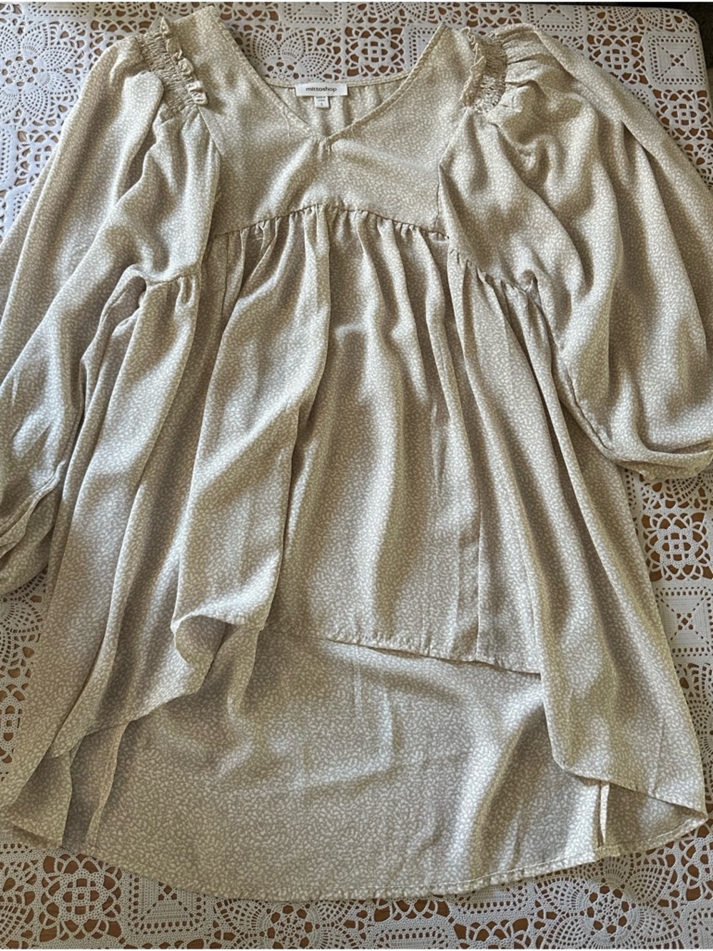 Mittoshop Soft Cream Puff-Sleeve Babydoll Top
